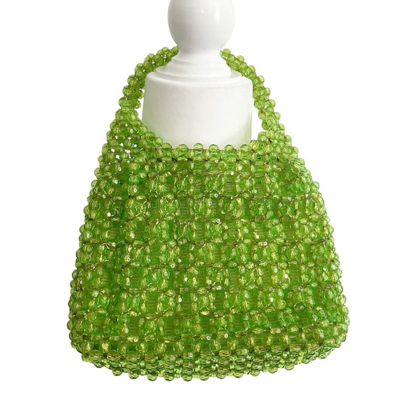 Vintage Handbags - Vintage Acrylic Acid Lime Green Neon Beaded Small Handbag Retro Purse